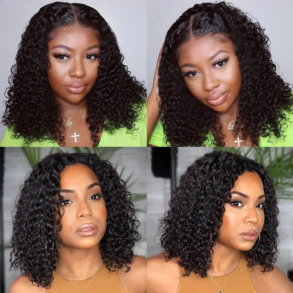 Short Bob Glueless Wigs Deep Wave Glueless Human Hair Ready To Wear 180% Pre Cut Lace 4x4 13x4 Culry Lace Front Human Hair Black