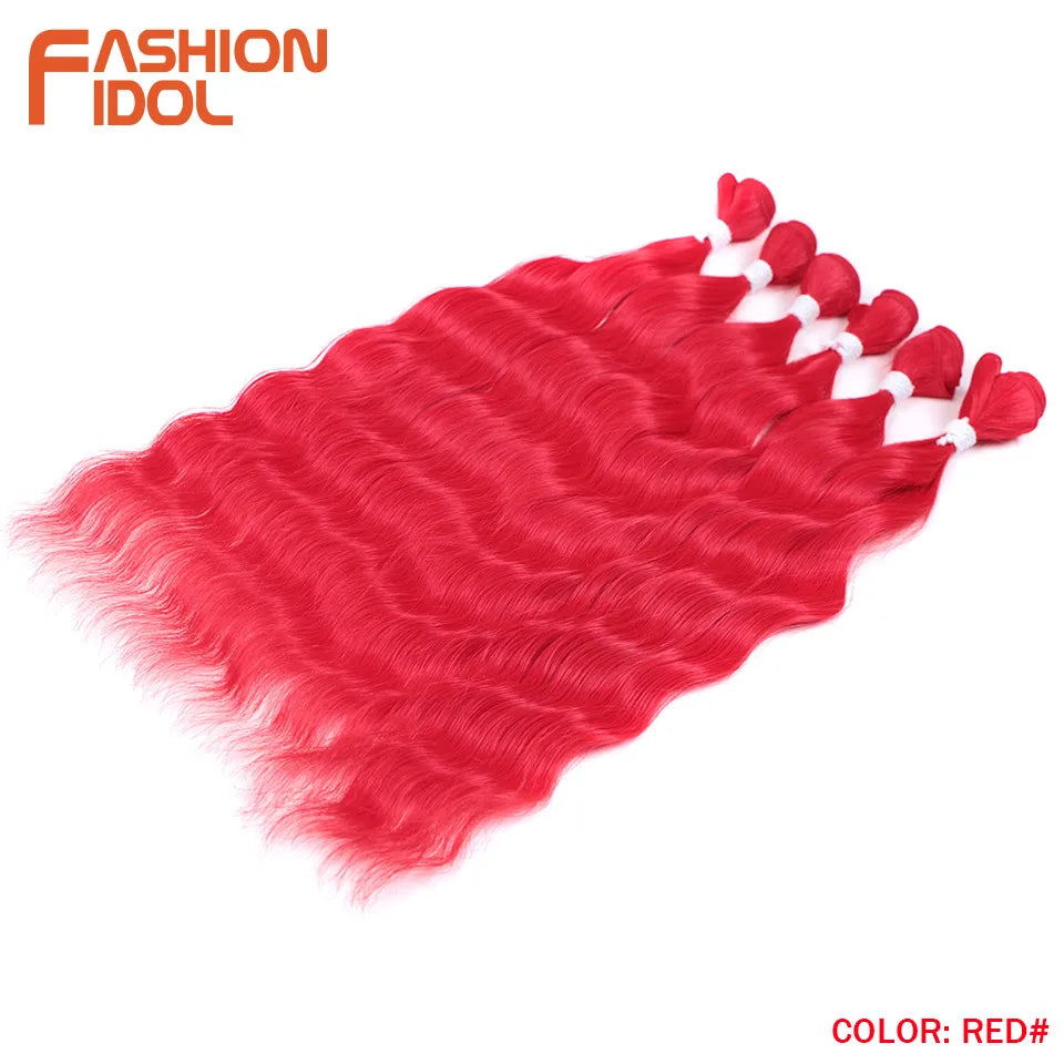 FASHION IDOL Water Wave Hair Bundles Synthetic Hair Extensions Ombre Blonde Hair Weave Bundles 6pcs 20" High Temperature Fiber