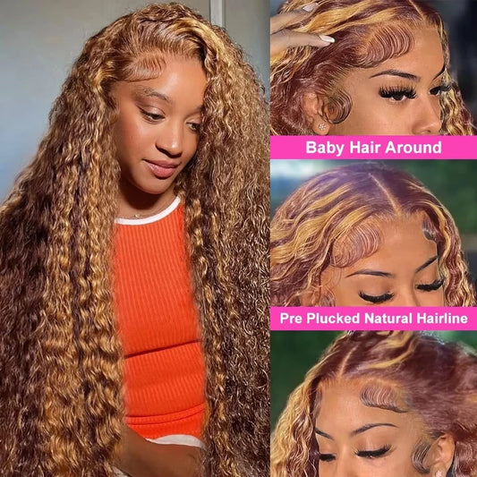 Highlight Curly Wigs 13x6 Lace Front Human Hair Wig Honey Blonde Deep Wave 13x4 Hd Lace Wigs 100 Human Hair Wigs For Women