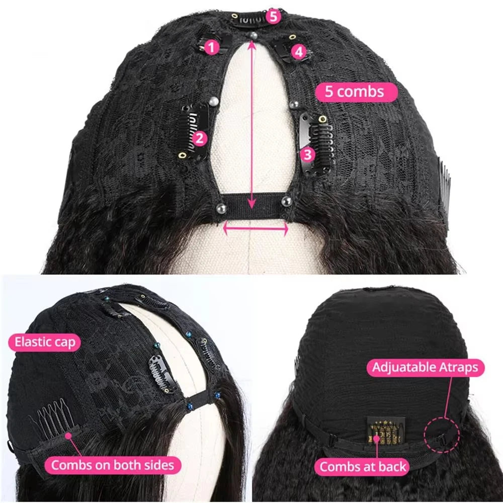 V Part Wig Human Hair No Leave Out Brazilian Water Wave Human Hair Wigs for Women V Part Deep Curly Wigs No Glue Wig Virgin 250%