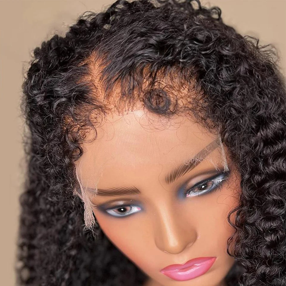 10-34 Inch 4C Edges Baby Hair Lace Wigs Brazilian Curly Human Hair Wig 13x4 Lace Frontal Wigs For Women KInky Curly Glueless Wig