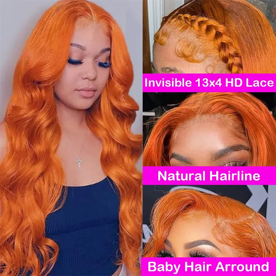HD 13X6 Orange Ginger Lace Front Wig 100% Human Hair 13x4 Body Wave Lace Frontal Wig Pre Plucked Colored Human Hair Wig On Sale