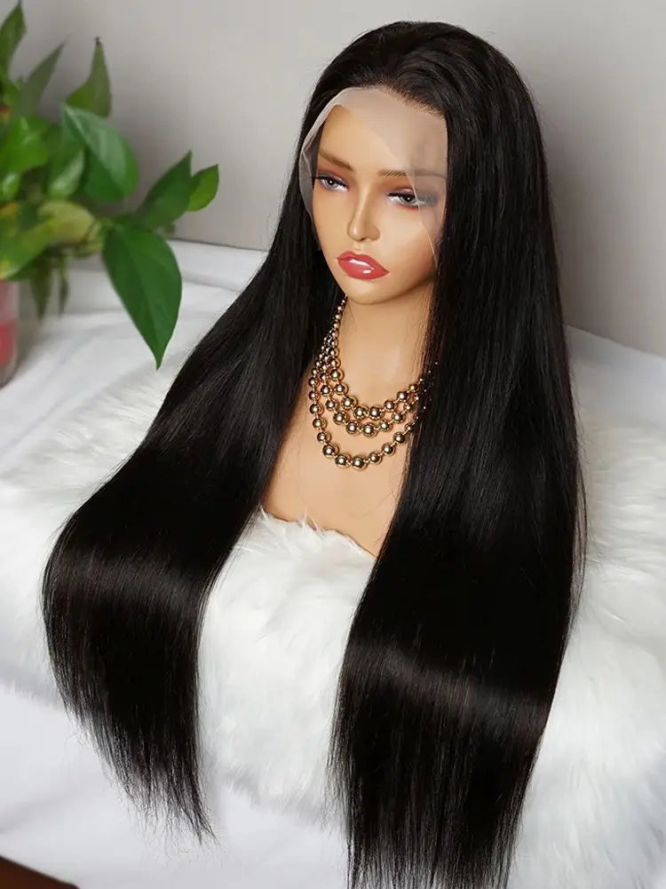 250% 36 inch Straight Lace Front Wig Human Hair Wigs For Women Pre-Plucked Transparent Lace Free Middle Part Natural Black Bobbi