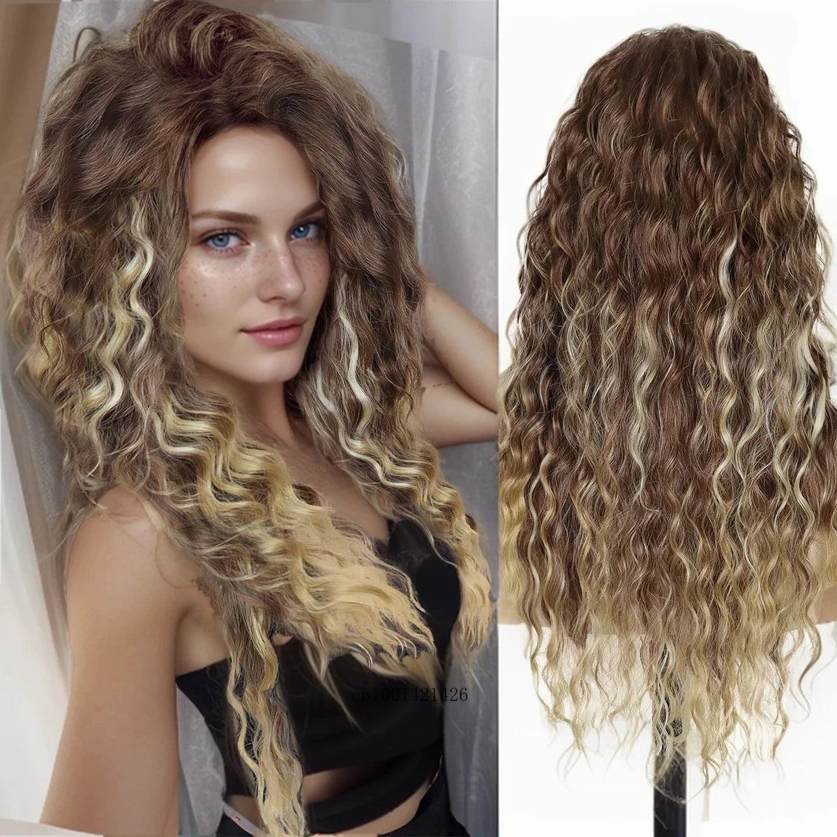 New Ash Blonde Wig Synthetic Long Curly Hair Wigs for Women Fluffy Wave Ombre Wig Costume Carnival Party Regular Cur Wig 26 Inch