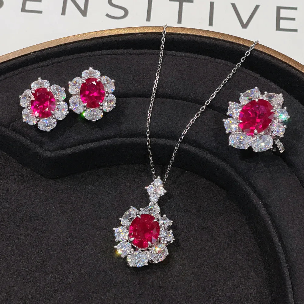 Valuable Lab Jade Diamond Jewelry set 925 Sterling Silver Engagement Wedding Rings Earrings Necklace For Women Bridal Party Gift