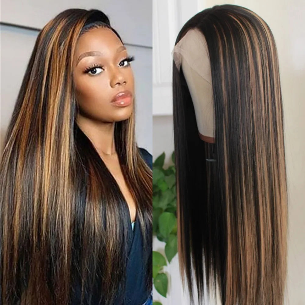 Lace Frontal Straight Lace Wigs for Women Synthetic Lace Wig 13x4" Lace Front Wig Black 99J Pre plucked Fiber Wig Daily Use
