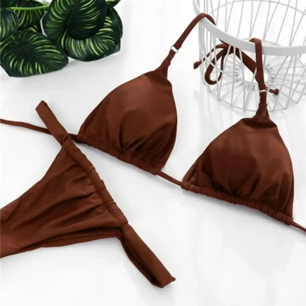 Women Bikini Set Low-cut Pleated Push Up Backless sexy hot girls Bikini Set Lace Up High Waist Halter Neck Bathing Suit Swimwear