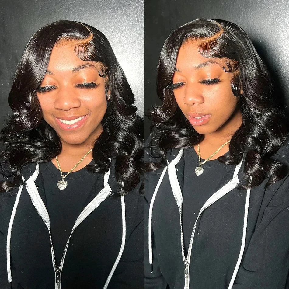 200% Density Body Wave Bob Wigs 4x4 13x4 HD Transparent Lace Front Wig Human Hair Pre Plucked Lace Closure Wigs For Black Women