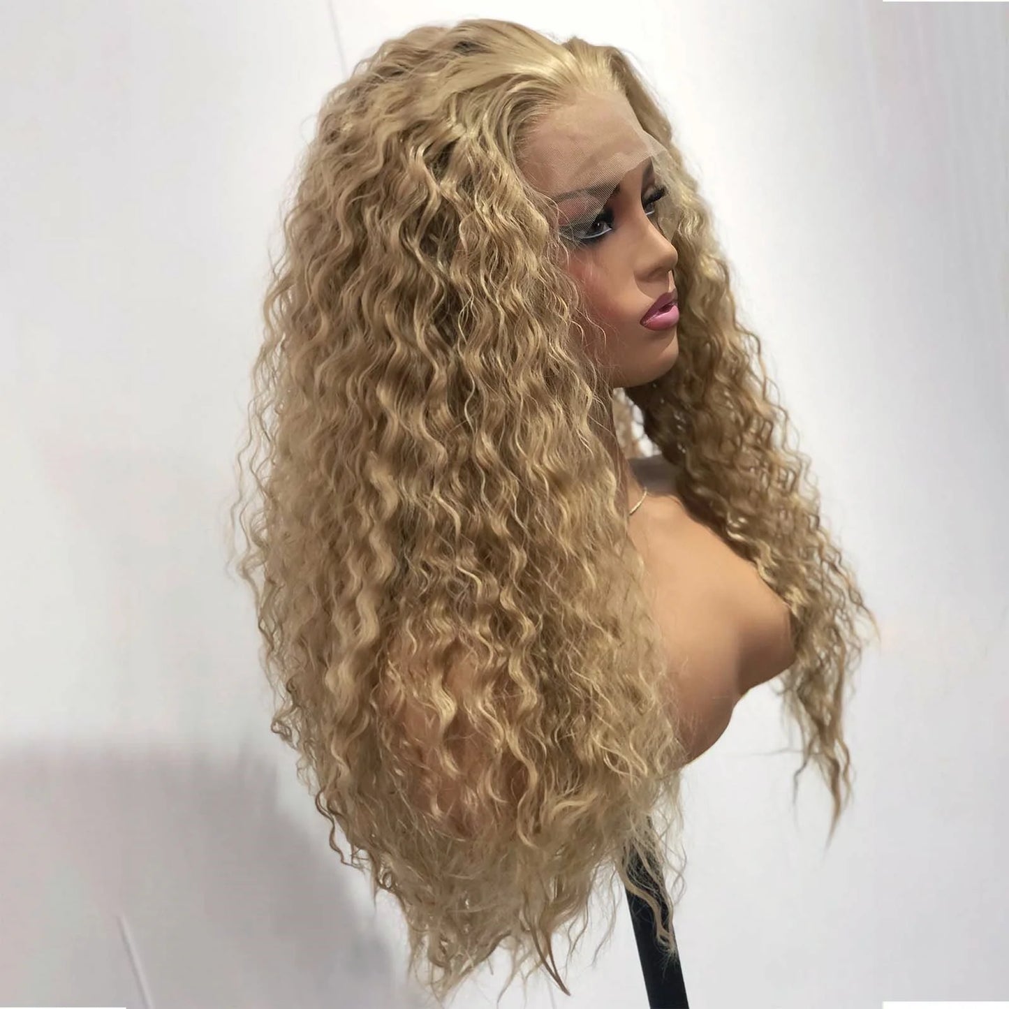 Ash Blonde Wig Long Blonde Curly Wig Synthetic Lace Front Wig Glueless Wigs Ready to Wear Water Wave Curly Lace Wigs for Women