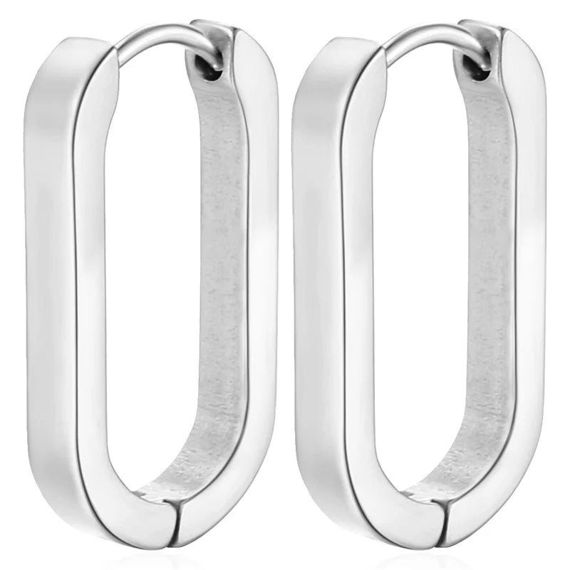 New Gold Color Square Hoop Earrings for Women Men Stainless Steel Minimalist Punk Unisex Rock Earring Piercing Jewelry Gifts