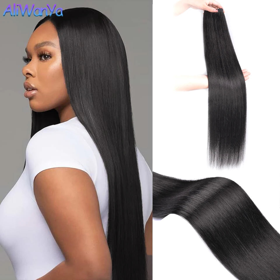 Straight Hair Extensions Synthetic Smooth Ombre Hair Weaving 26 inches brown Synthetic Straight Hair Bundles Full To End