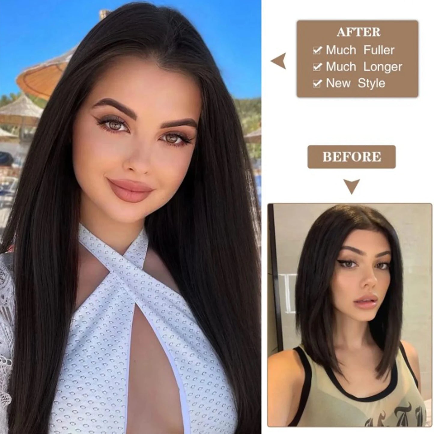 Straight Hair Extensions Synthetic Smooth Ombre Hair Weaving 26 inches brown Synthetic Straight Hair Bundles Full To End