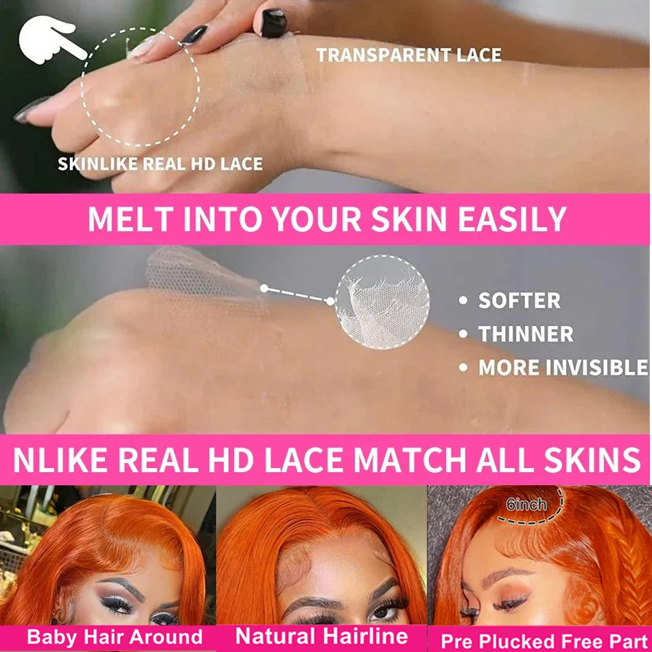 HD 13X6 Orange Ginger Lace Front Wig 100% Human Hair 13x4 Body Wave Lace Frontal Wig Pre Plucked Colored Human Hair Wig On Sale