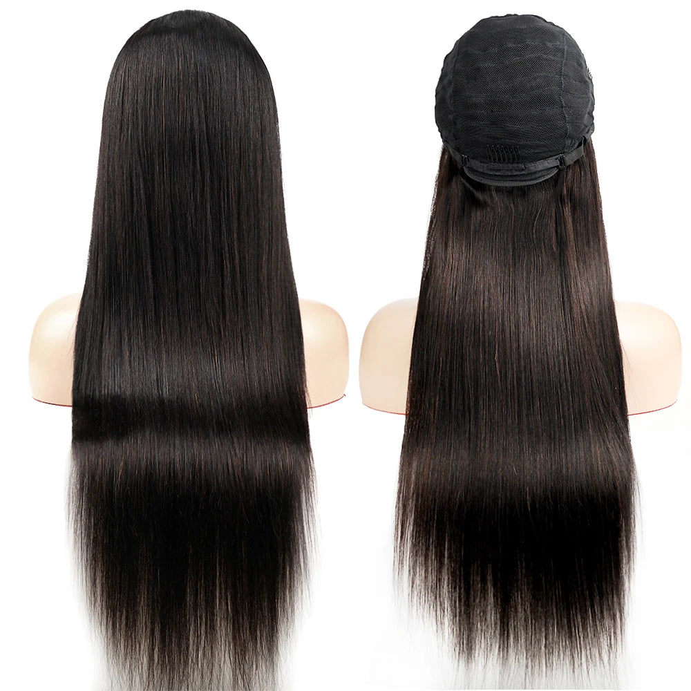 250% 36 inch Straight Lace Front Wig Human Hair Wigs For Women Pre-Plucked Transparent Lace Free Middle Part Natural Black Bobbi