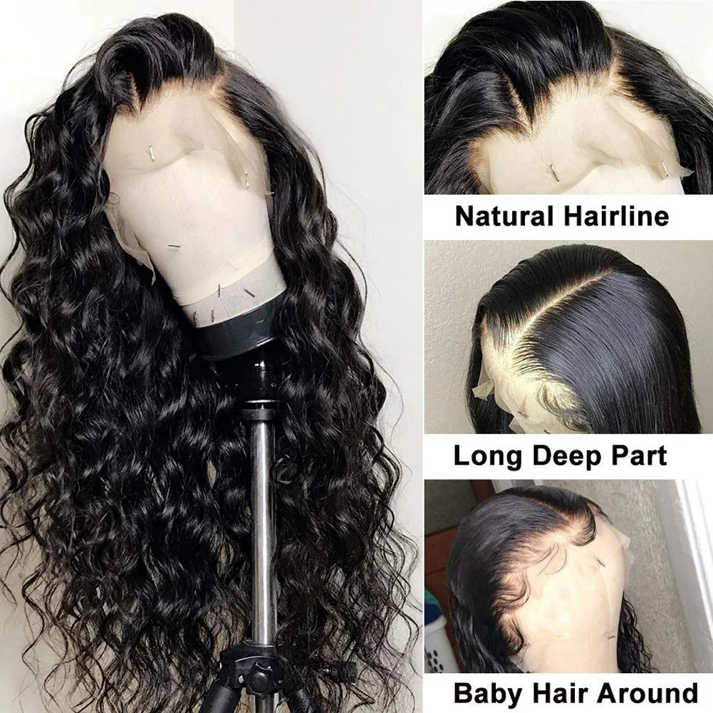 Loose Deep Wave Wigs 100% Human Hair Wigs Water Wave Brazilian HD Lace Frontal Wig 13x6 HD Lace Front Human Hair Wig For Women