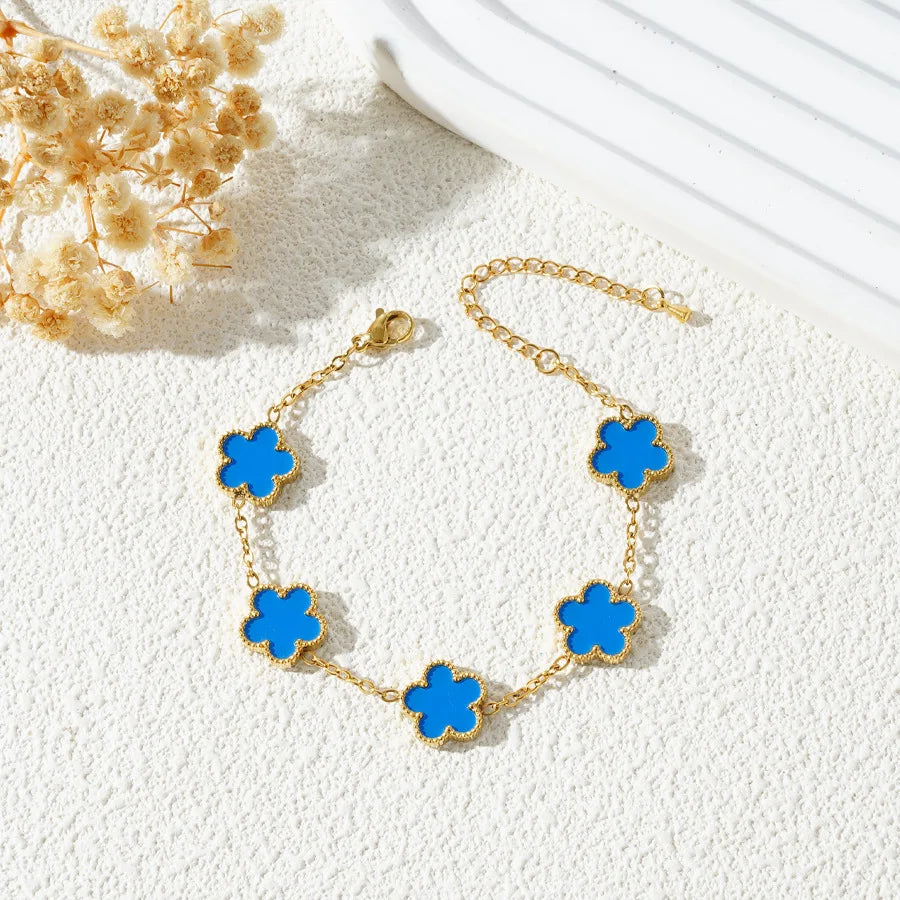 Stainless Steel Five Leaf Flower Luxury Bracelet for Women Gold Color Charm Bracelets Jewellery Clover Fashion Jewelry Gifts