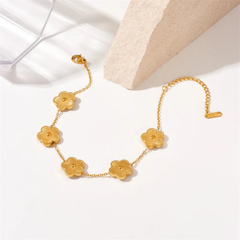 Stainless Steel Five Leaf Flower Luxury Bracelet for Women Gold Color Charm Bracelets Jewellery Clover Fashion Jewelry Gifts