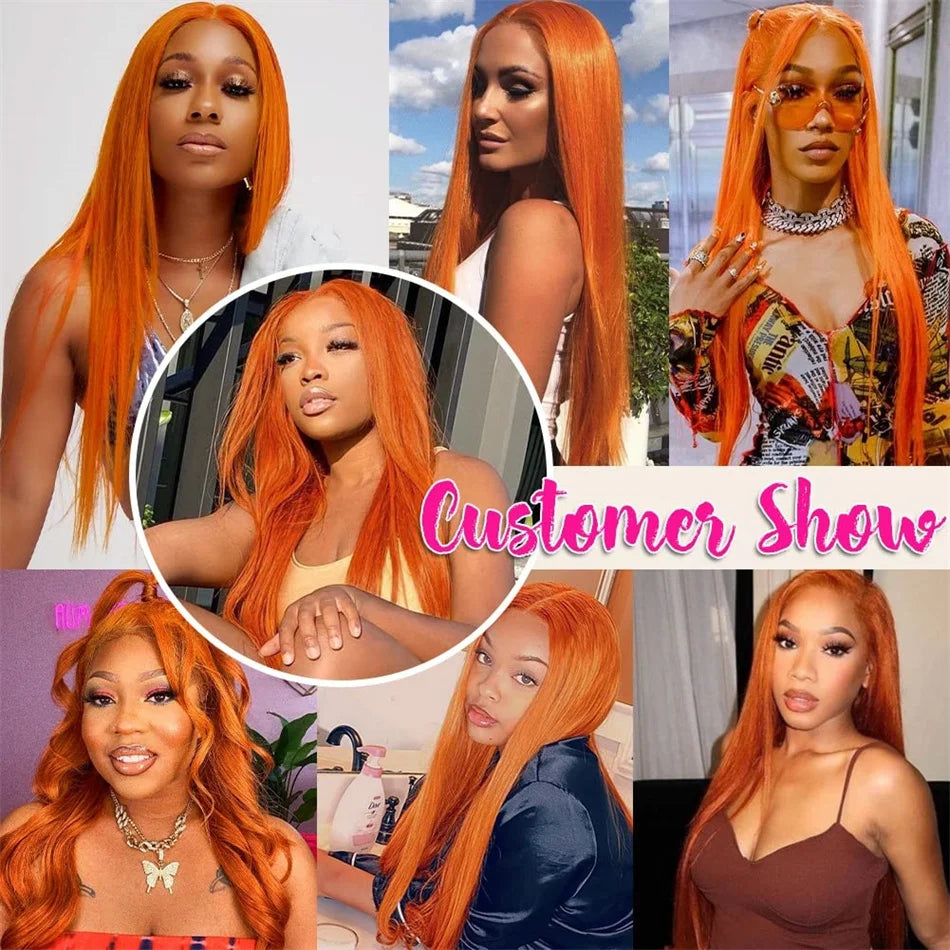 HD 13X6 Orange Ginger Lace Front Wig 100% Human Hair 13x4 Body Wave Lace Frontal Wig Pre Plucked Colored Human Hair Wig On Sale