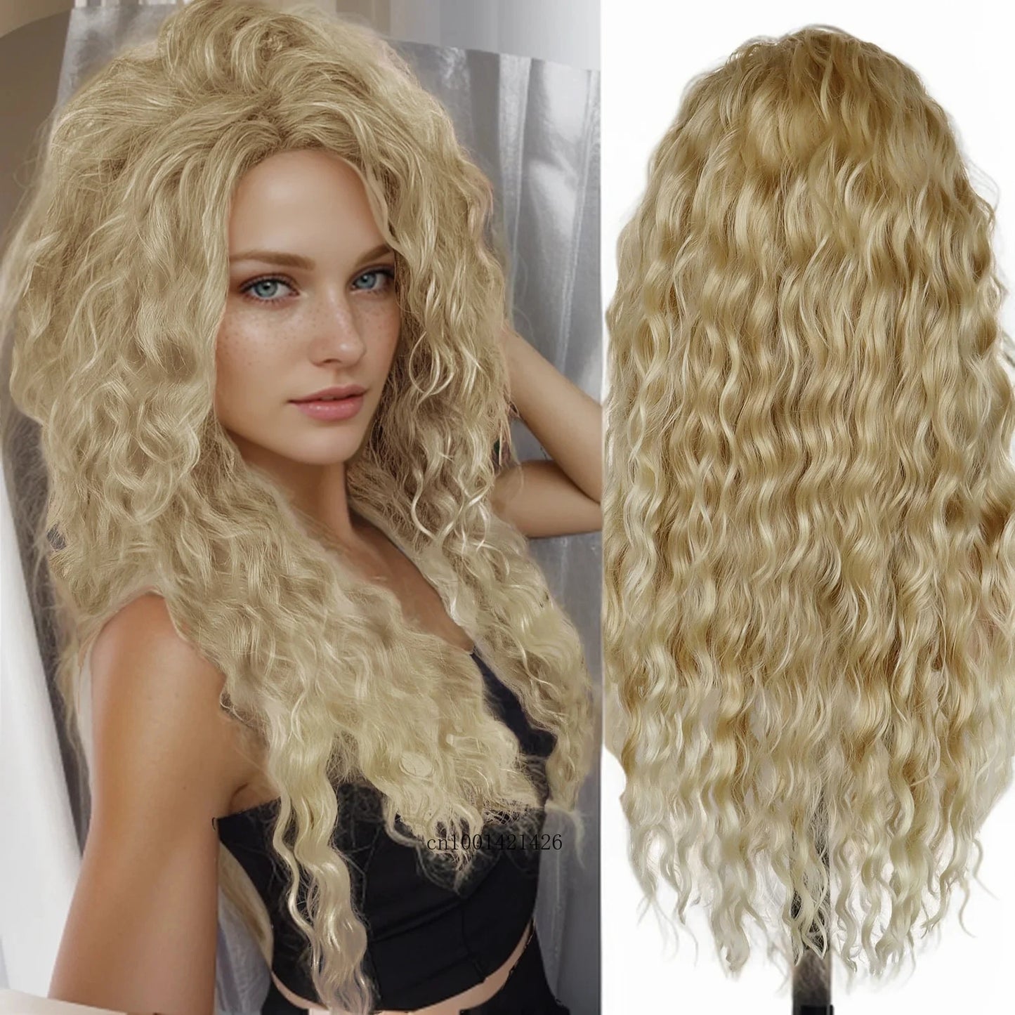 New Ash Blonde Wig Synthetic Long Curly Hair Wigs for Women Fluffy Wave Ombre Wig Costume Carnival Party Regular Cur Wig 26 Inch