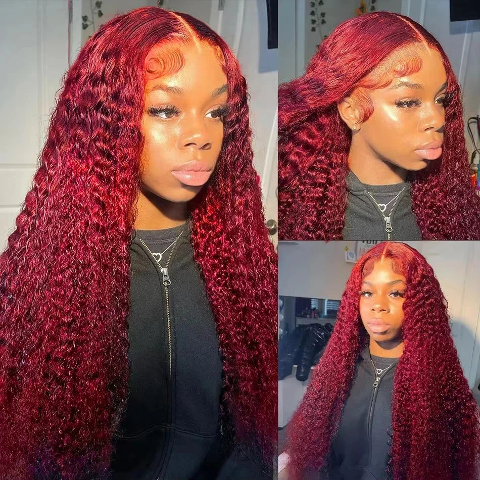 99J Burgundy 13X4 Lace Front Wig Curly Human Hair Wigs 13X6 Hd Lace Wig Human Hair Colored Deep Wave Frontal Wig Water Wave Wig