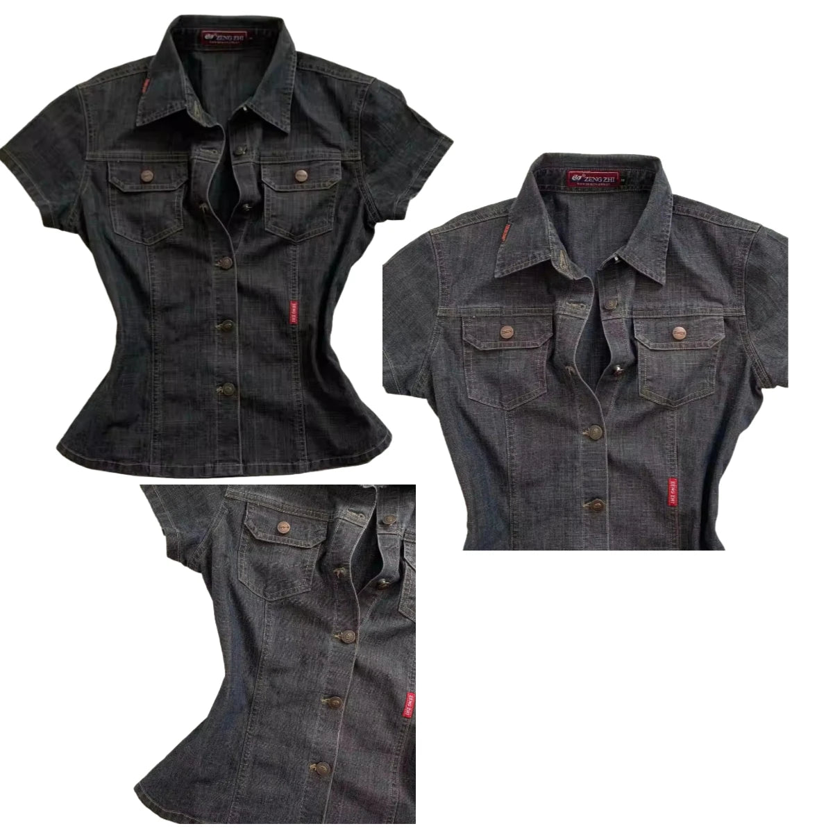 Hot Girl Y2k T Shirt Retro Striped Blouse Women Single Row Button Waist Short Denim Shirt Harajuku Casual Womens Tops Shirts