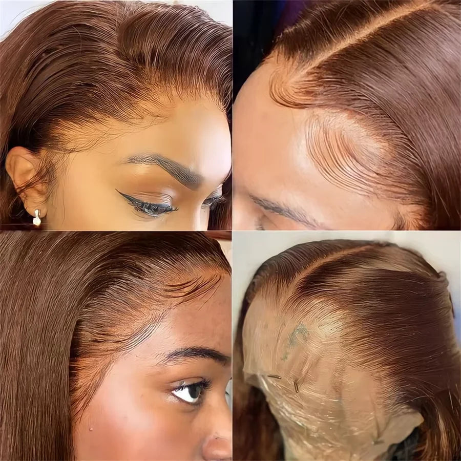 13X6 Chocolate Brown Lace Front Wigs Human Hair 13x4 Bone Straight 36 Inch Lace Frontal Colored Wig 100% Vietnamese For Women