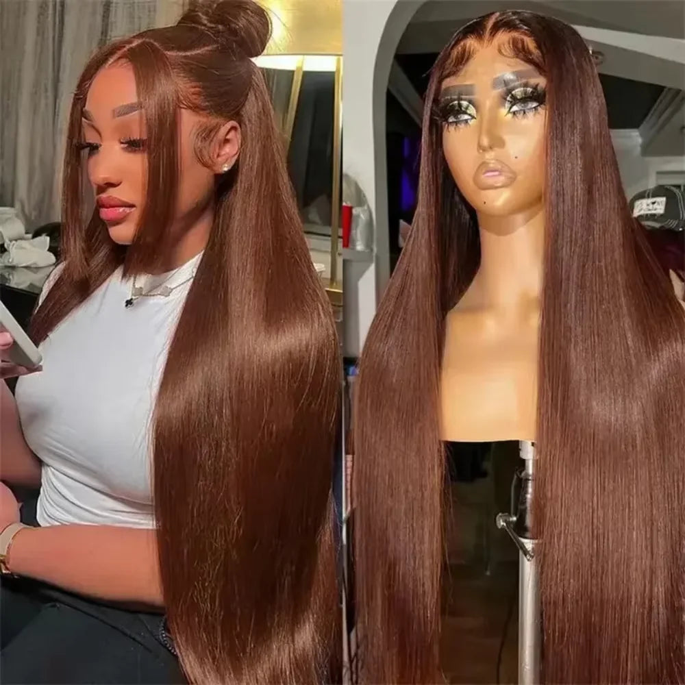 13X6 Chocolate Brown Lace Front Wigs Human Hair 13x4 Bone Straight 36 Inch Lace Frontal Colored Wig 100% Vietnamese For Women
