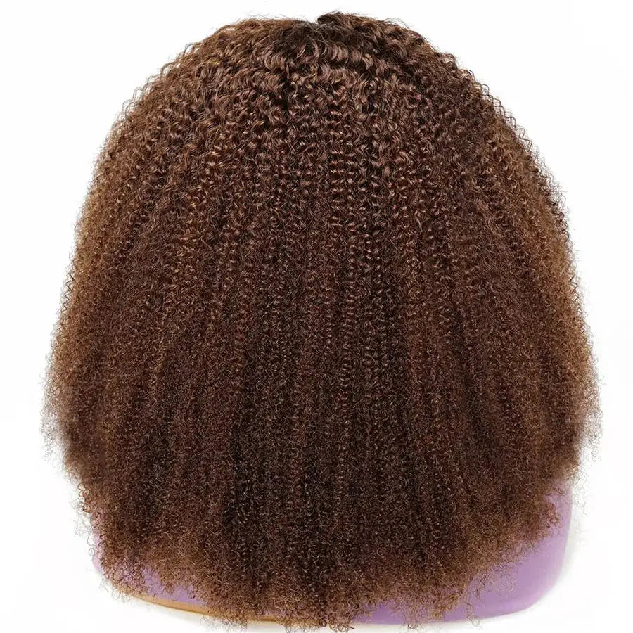 250% Density Brown 4x4 Lace Front Wig Afro Kinky Curly Thick 100% Human Hair Wigs For Women Pre-Plucked Transparent Lace Bobbi