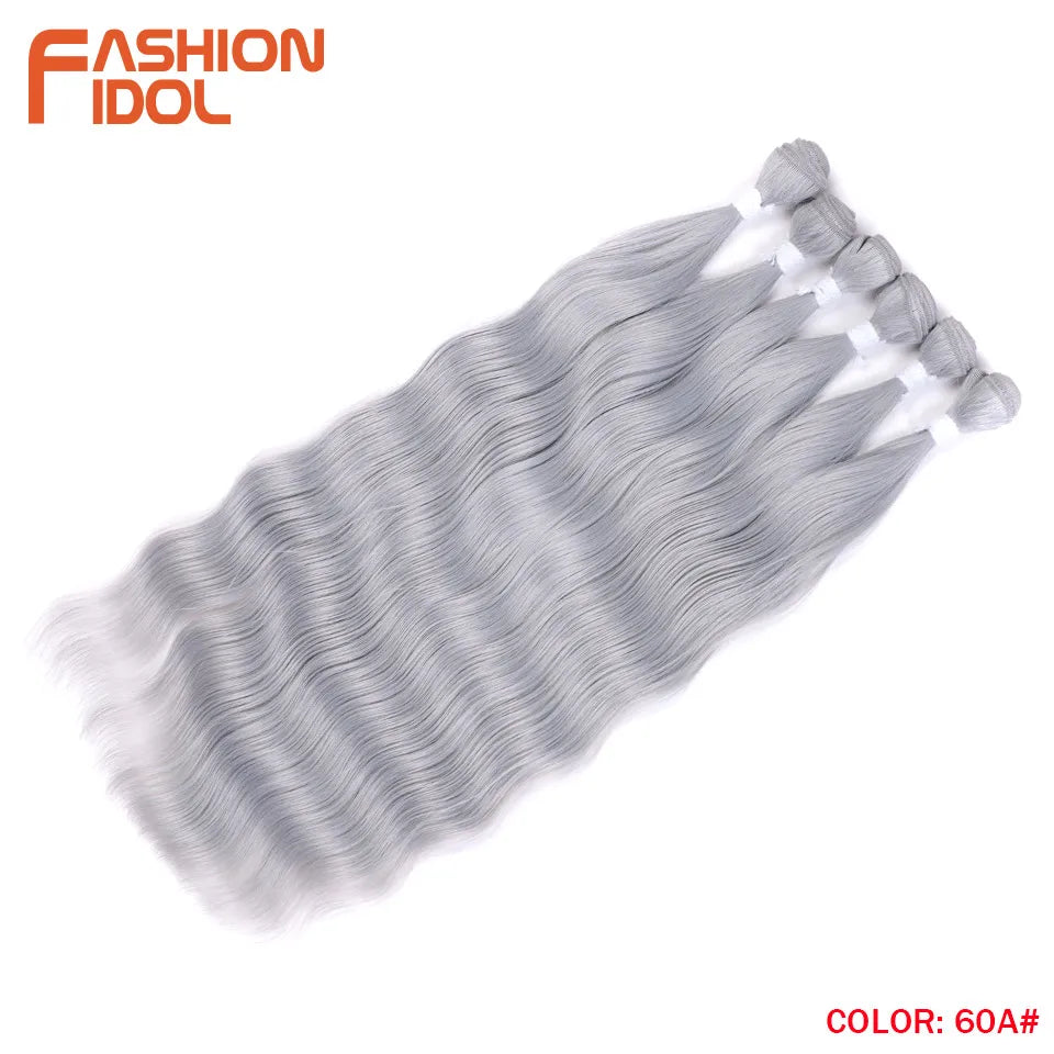 FASHION IDOL Water Wave Hair Bundles Synthetic Hair Extensions Ombre Blonde Hair Weave Bundles 6pcs 20" High Temperature Fiber