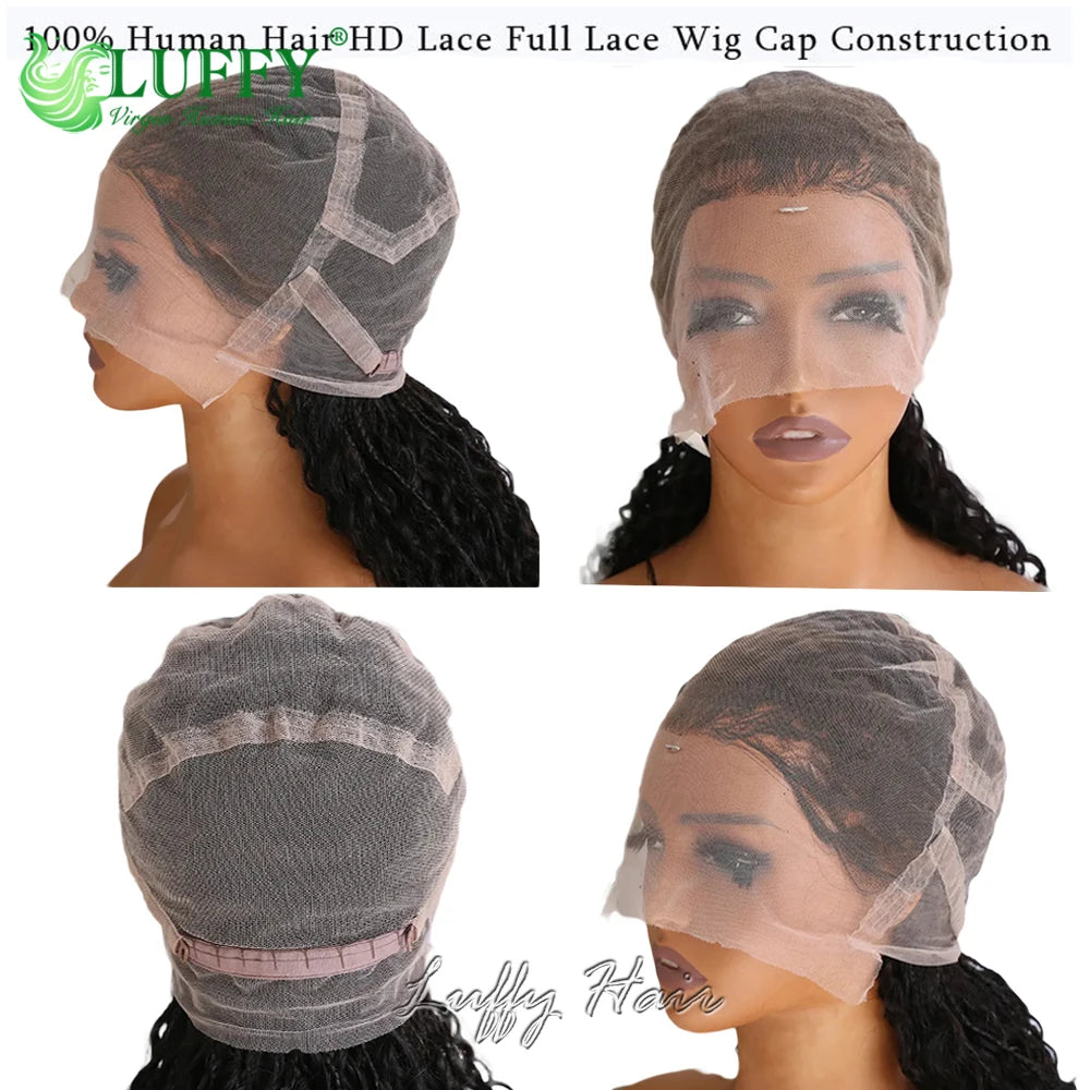 Boho Box Braids Wigs HD Full Lace Braided Wig Human Hair Curly Pre Plucked With Baby Hair Goddess Braided Wigs 300 Density