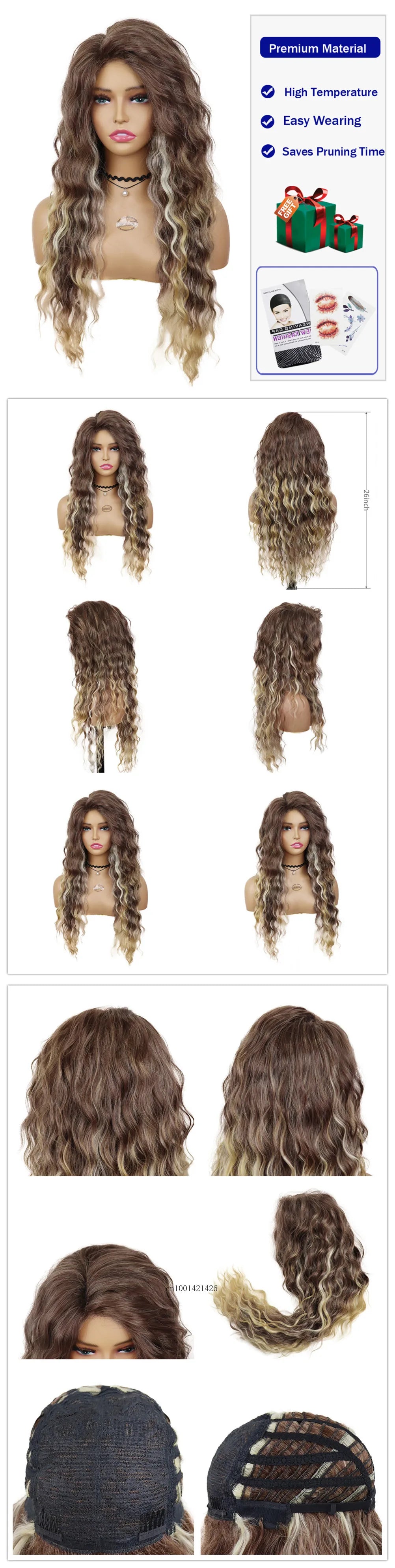 New Ash Blonde Wig Synthetic Long Curly Hair Wigs for Women Fluffy Wave Ombre Wig Costume Carnival Party Regular Cur Wig 26 Inch