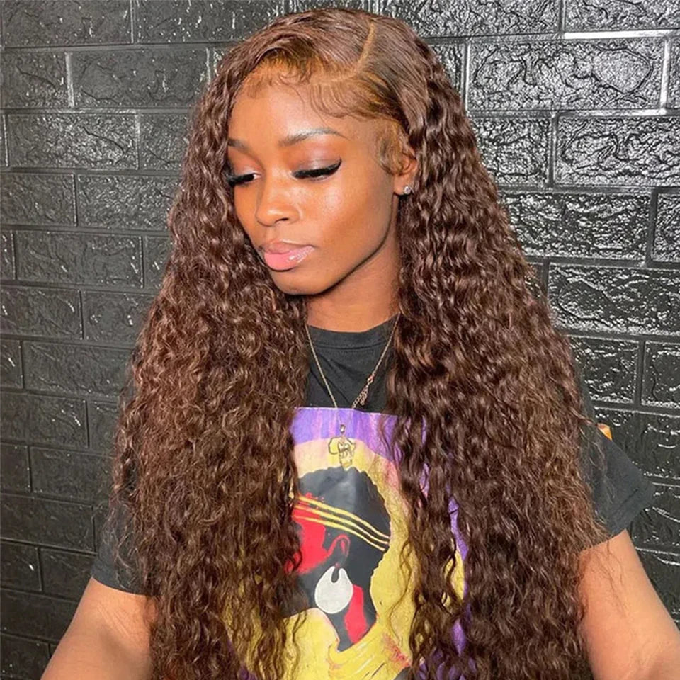 #4 Chocolate Brown Water Wave Curly 10-30 Inch Human Hair Bundles Deep Curly Wave Brazilian Virgin Raw Hair Sew-In Bundles