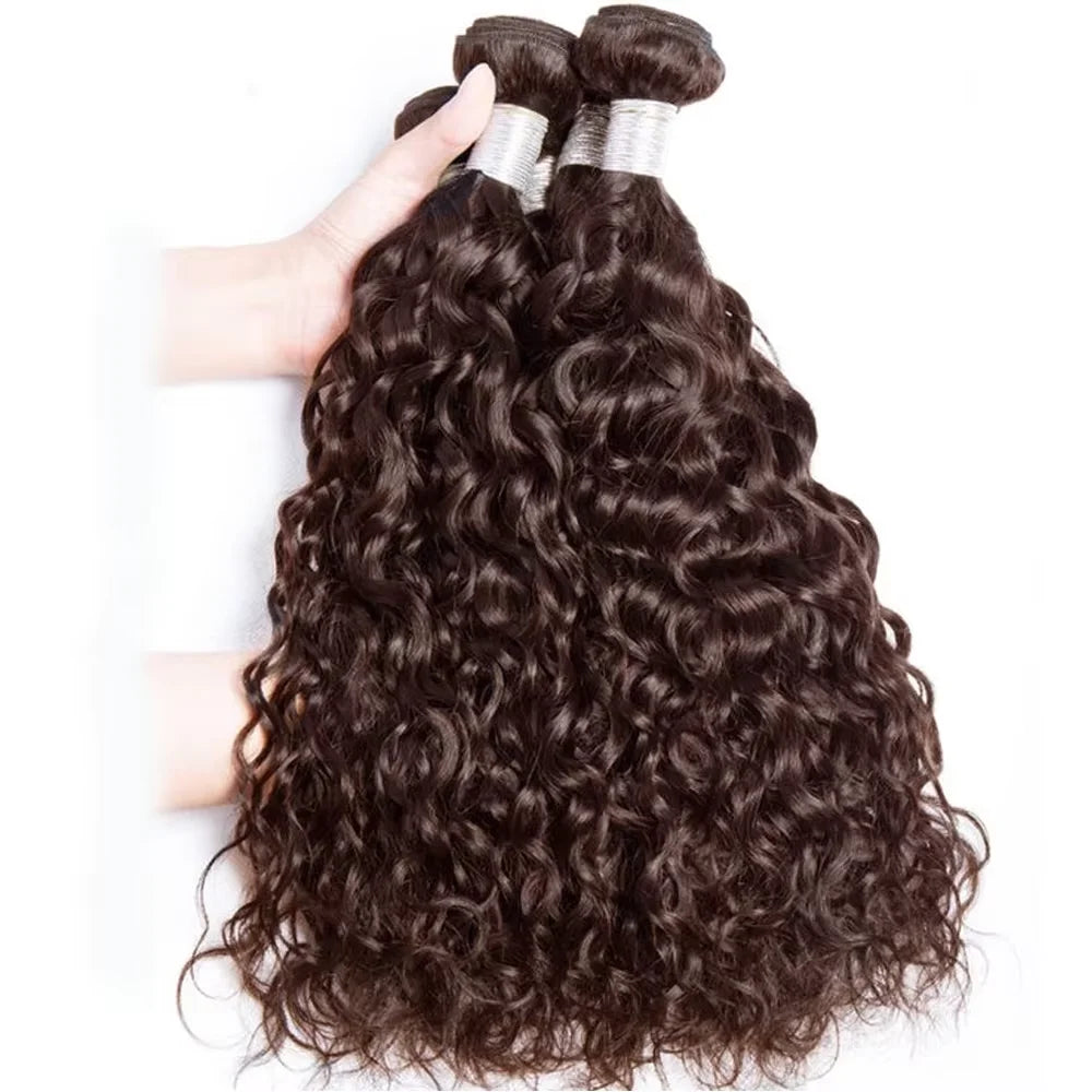 #4 Chocolate Brown Water Wave Curly 10-30 Inch Human Hair Bundles Deep Curly Wave Brazilian Virgin Raw Hair Sew-In Bundles