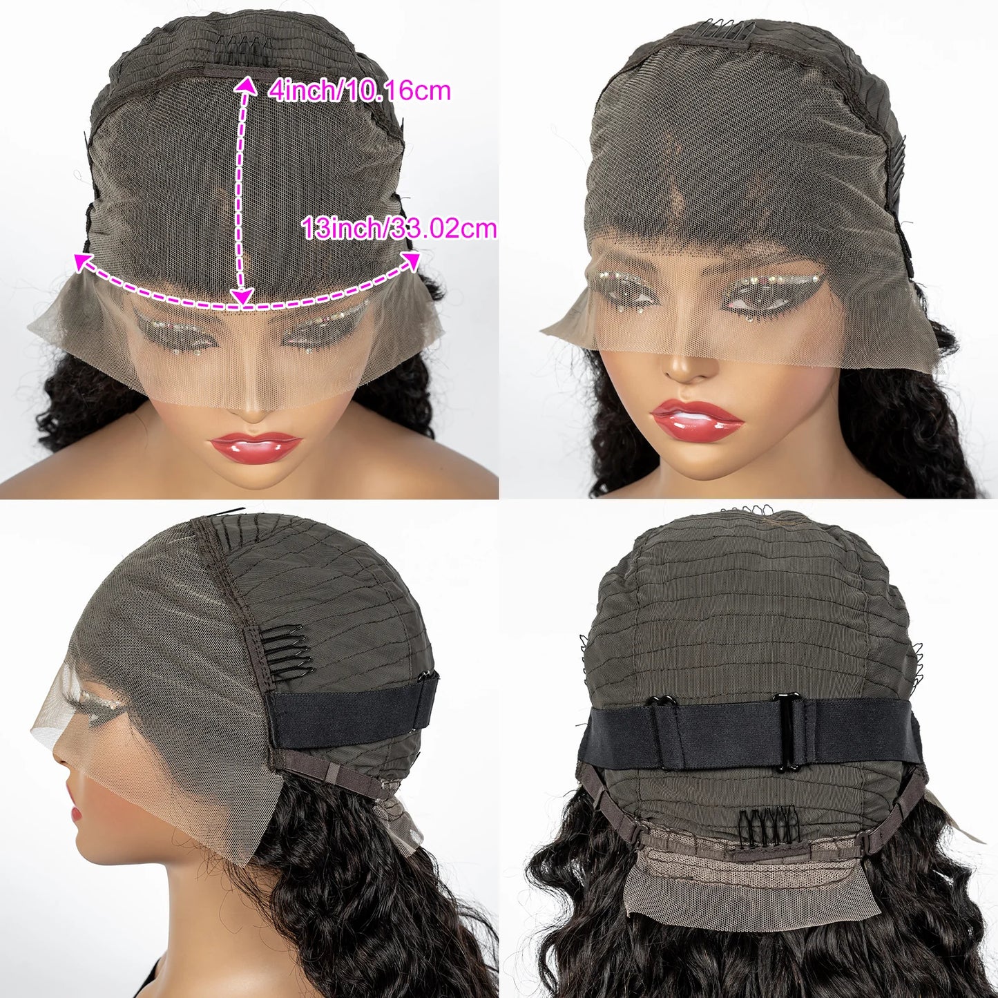 300% Density Ombre 30 Inches Water Wave Wavy Curly Human Hair Wigs 13x4 Transparent Lace Frontal Human Hair Wig for Women