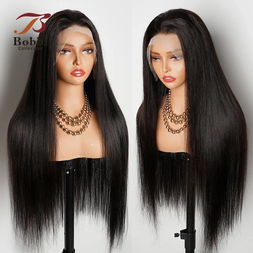 250% 36 inch Straight Lace Front Wig Human Hair Wigs For Women Pre-Plucked Transparent Lace Free Middle Part Natural Black Bobbi
