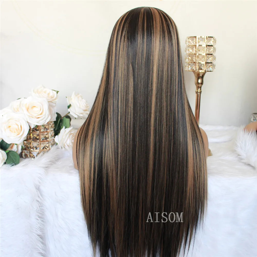 Highlight Blonde Platinum Straight Lace Front Wig Synthetic Hair for Women 13x4” Lace Frontal Wig Pre Plucked Blonde Colored Wig