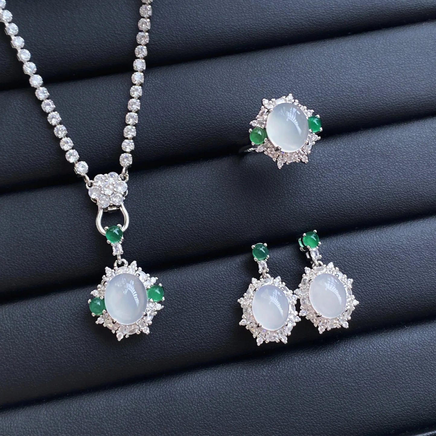 Valuable Lab Jade Diamond Jewelry set 925 Sterling Silver Engagement Wedding Rings Earrings Necklace For Women Bridal Party Gift