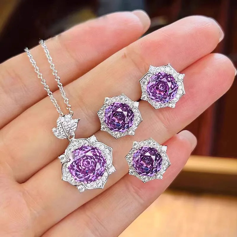 Valuable Lab Jade Diamond Jewelry set 925 Sterling Silver Engagement Wedding Rings Earrings Necklace For Women Bridal Party Gift