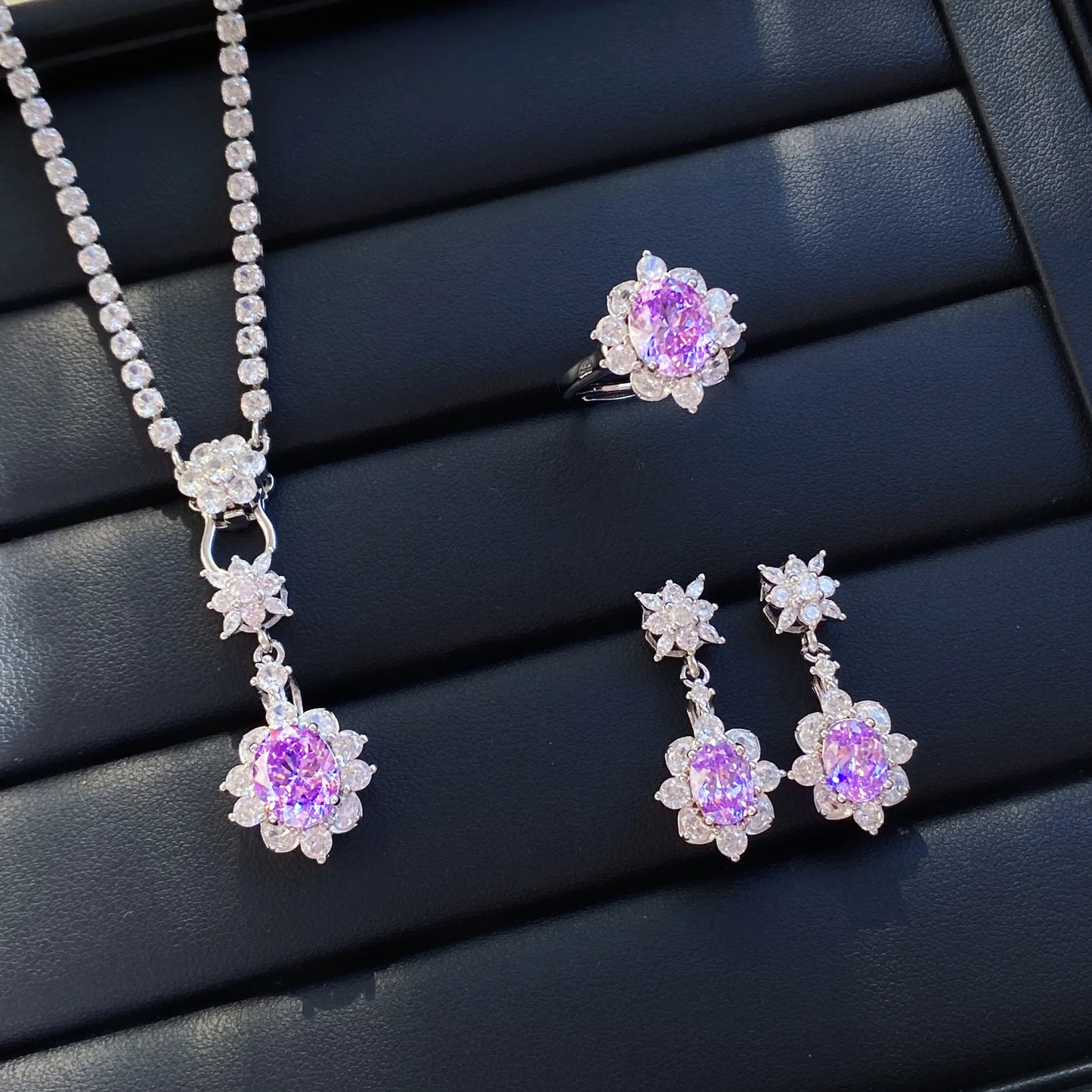 Valuable Lab Jade Diamond Jewelry set 925 Sterling Silver Engagement Wedding Rings Earrings Necklace For Women Bridal Party Gift