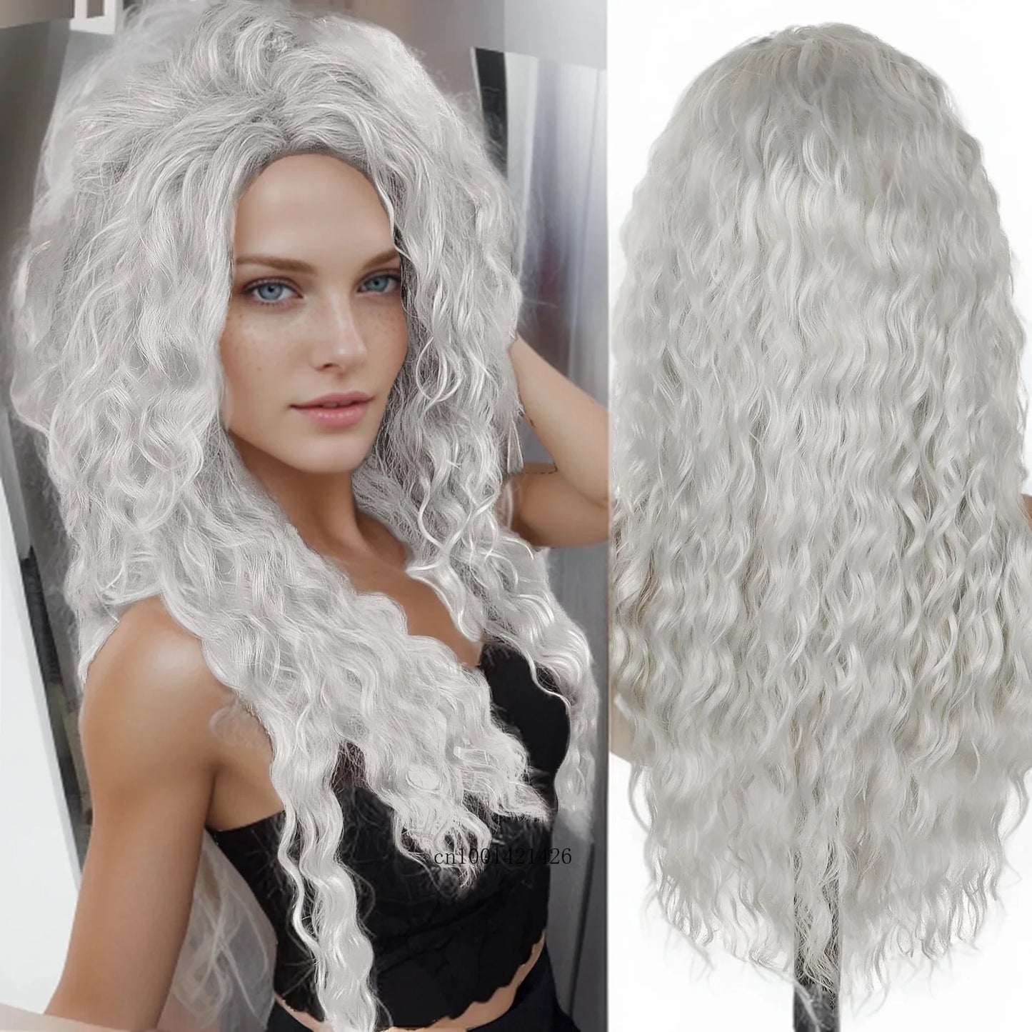 New Ash Blonde Wig Synthetic Long Curly Hair Wigs for Women Fluffy Wave Ombre Wig Costume Carnival Party Regular Cur Wig 26 Inch
