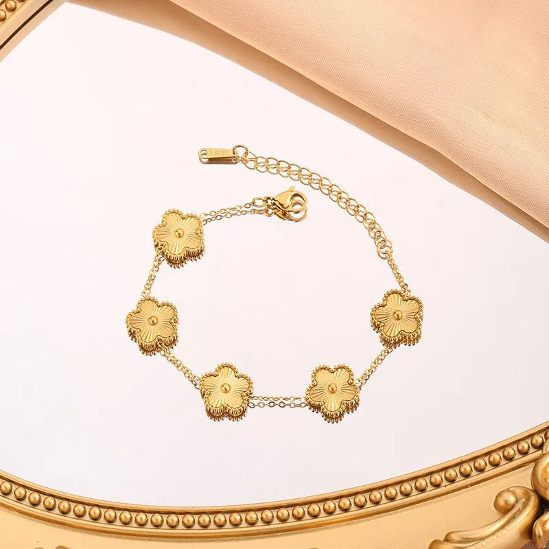 Stainless Steel Five Leaf Flower Luxury Bracelet for Women Gold Color Charm Bracelets Jewellery Clover Fashion Jewelry Gifts