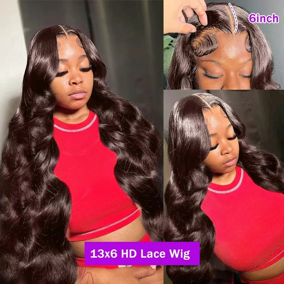 Rosabeauty Brazilian Chocolate Brown Body Wave Lace Front Human Hair Wigs 36 38 40 Inch Brown 13x6 HD Lace Frontal Wig For Women