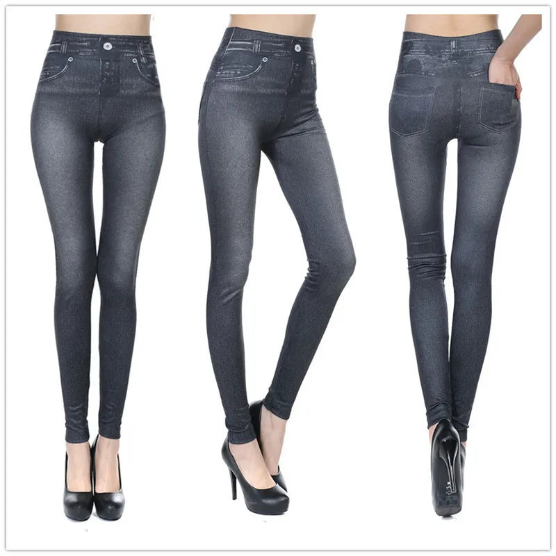Women Jean Leggings Fitness Pants High Waist Gym Leeggings High Elastic Hip Liftting Fashion Slim Running Cycling Yoga Tights