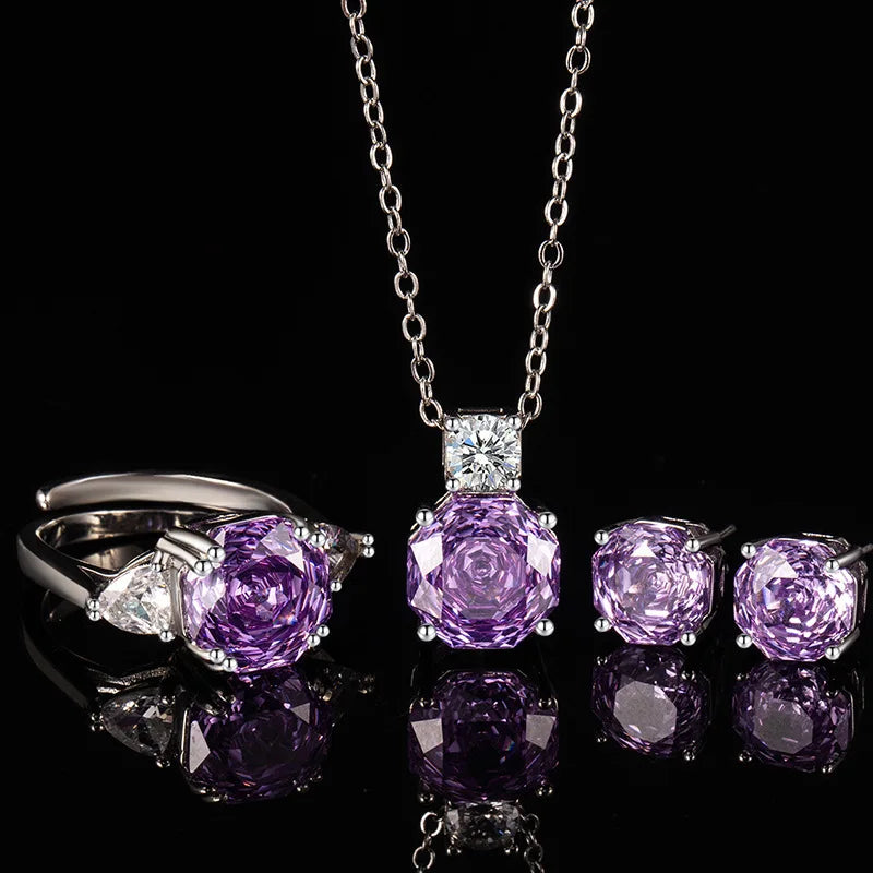 Valuable Lab Jade Diamond Jewelry set 925 Sterling Silver Engagement Wedding Rings Earrings Necklace For Women Bridal Party Gift