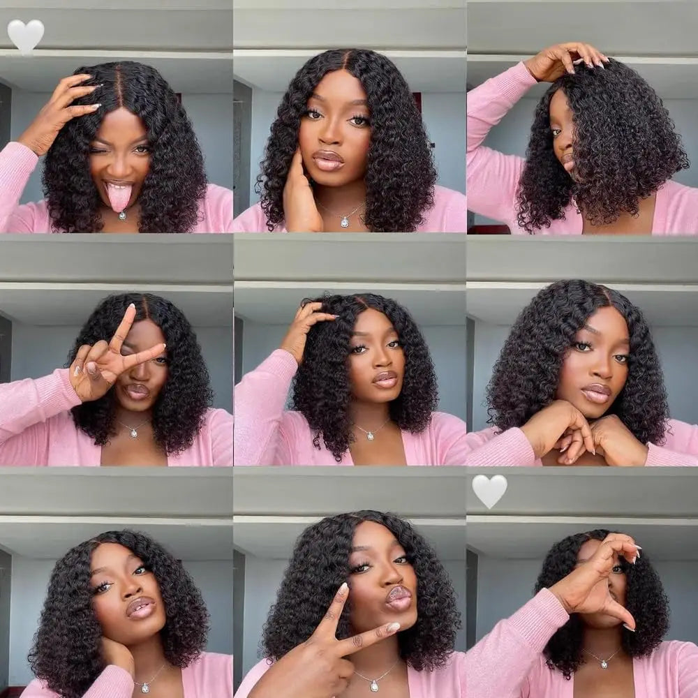 Short Bob Glueless Wigs Deep Wave Glueless Human Hair Ready To Wear 180% Pre Cut Lace 4x4 13x4 Culry Lace Front Human Hair Black