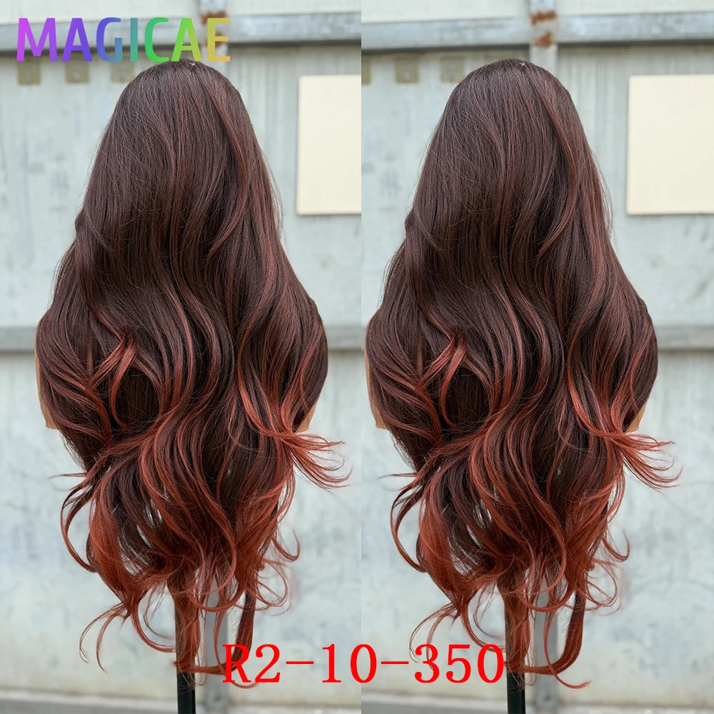 Magicae 13X4 Body Wave Lace Frontal Wigs 30inch Ombre Brown Blond 613# Bio Synthetic Heat Resistant Transparent Frontal Wigs