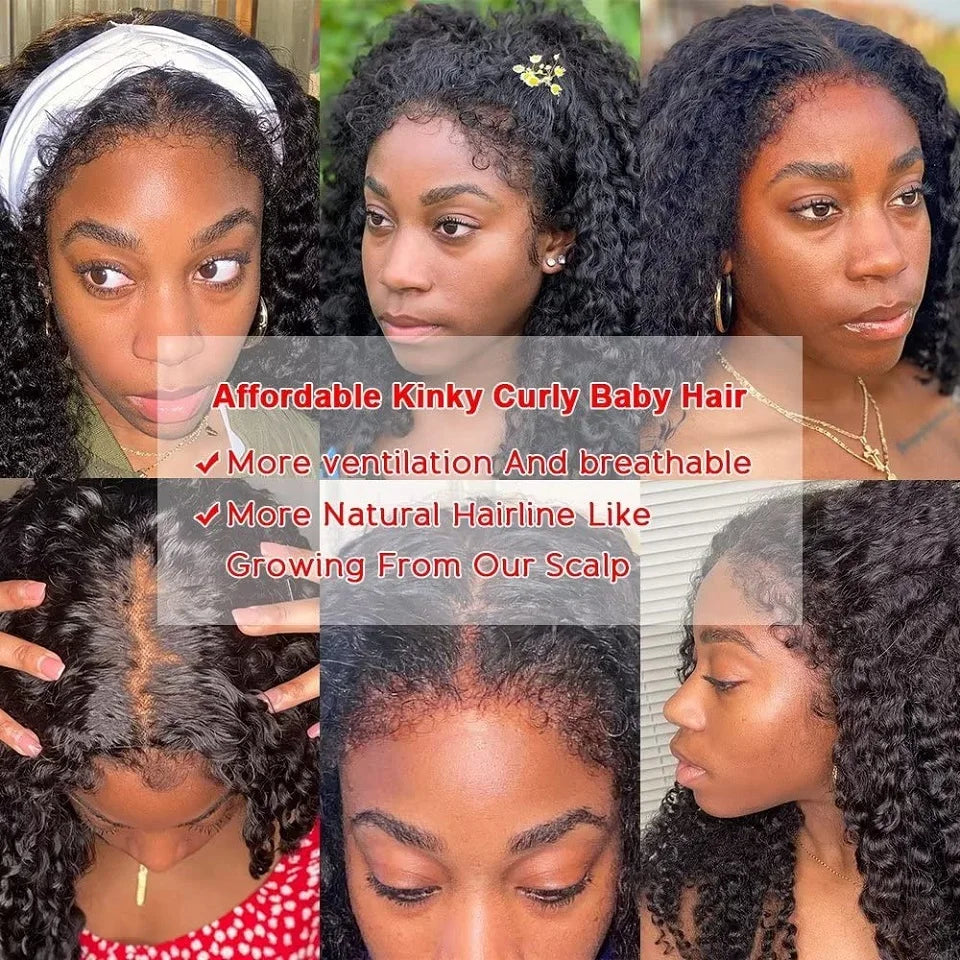 10-34 Inch 4C Edges Baby Hair Lace Wigs Brazilian Curly Human Hair Wig 13x4 Lace Frontal Wigs For Women KInky Curly Glueless Wig