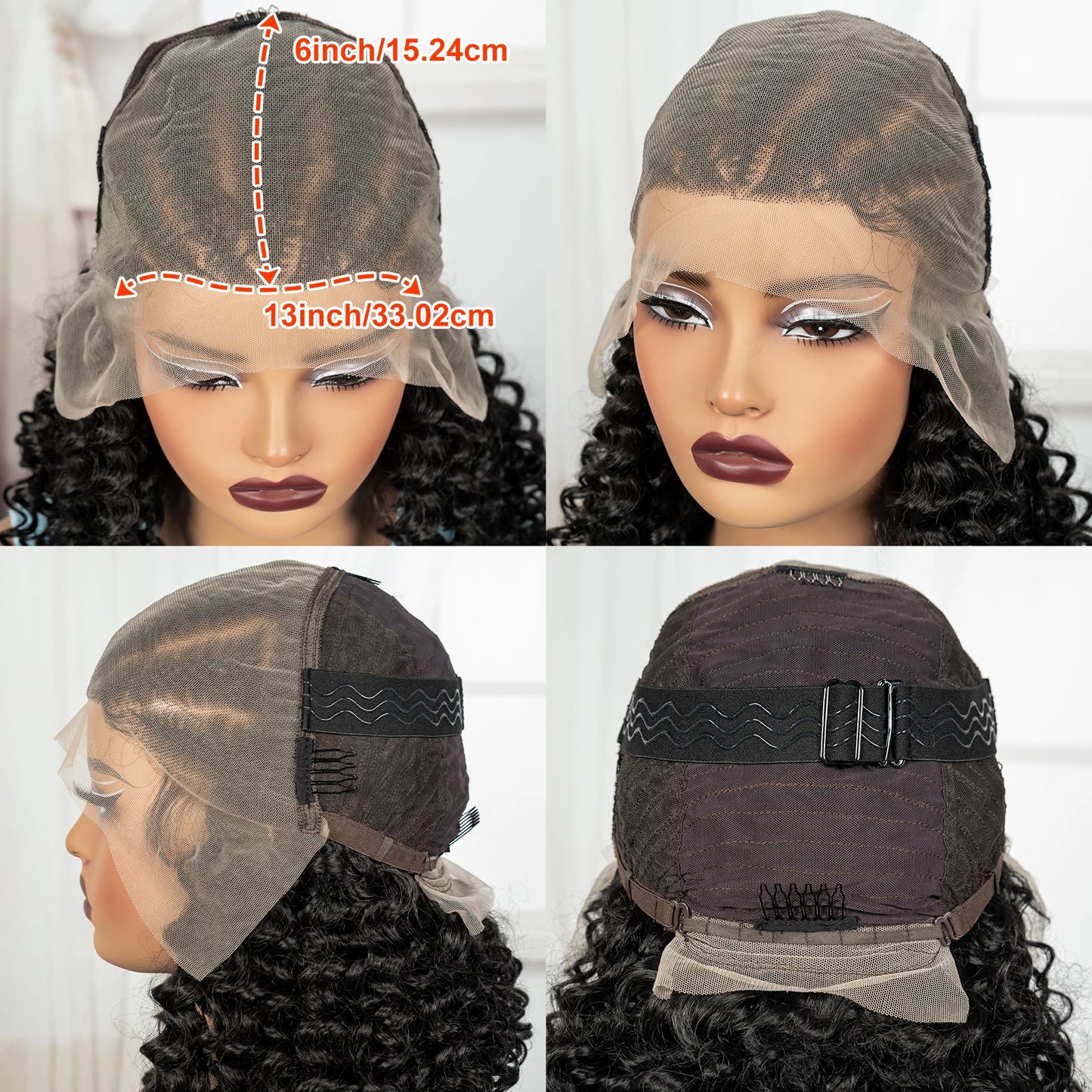 16inch 13x6 Lace Frontal Curly Hair Bob Wigs with Cornrow Braids Synthetic Deep Wave Brazilian Remy Hair Wigs for Black Women
