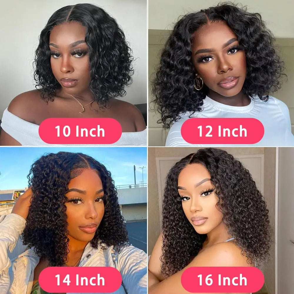 Short Bob Glueless Wigs Deep Wave Glueless Human Hair Ready To Wear 180% Pre Cut Lace 4x4 13x4 Culry Lace Front Human Hair Black