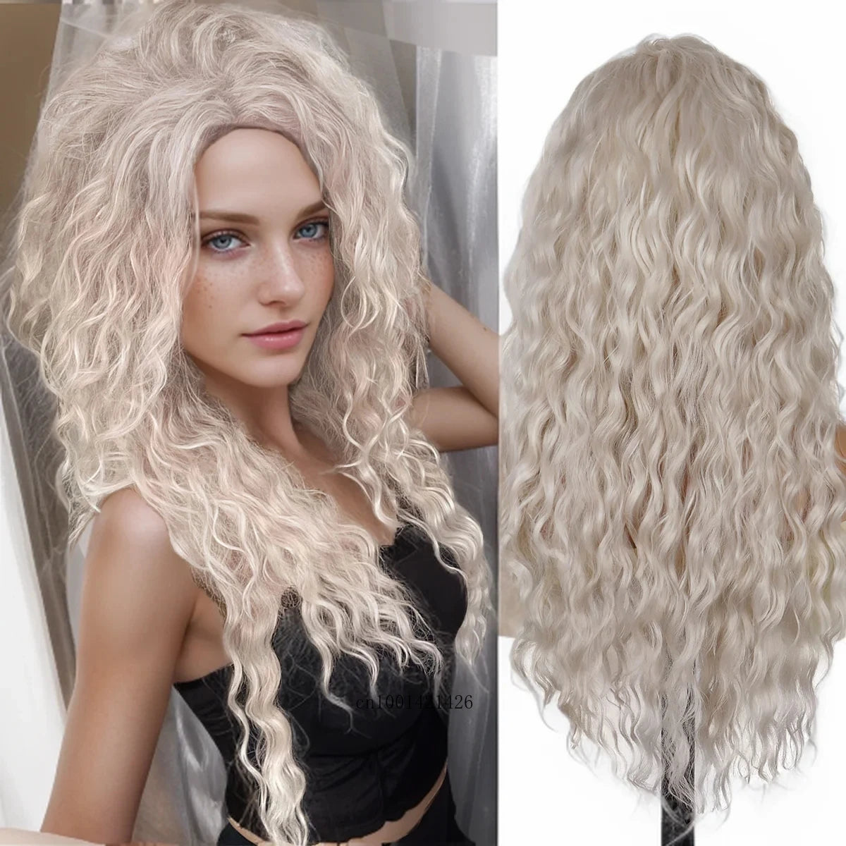 New Ash Blonde Wig Synthetic Long Curly Hair Wigs for Women Fluffy Wave Ombre Wig Costume Carnival Party Regular Cur Wig 26 Inch